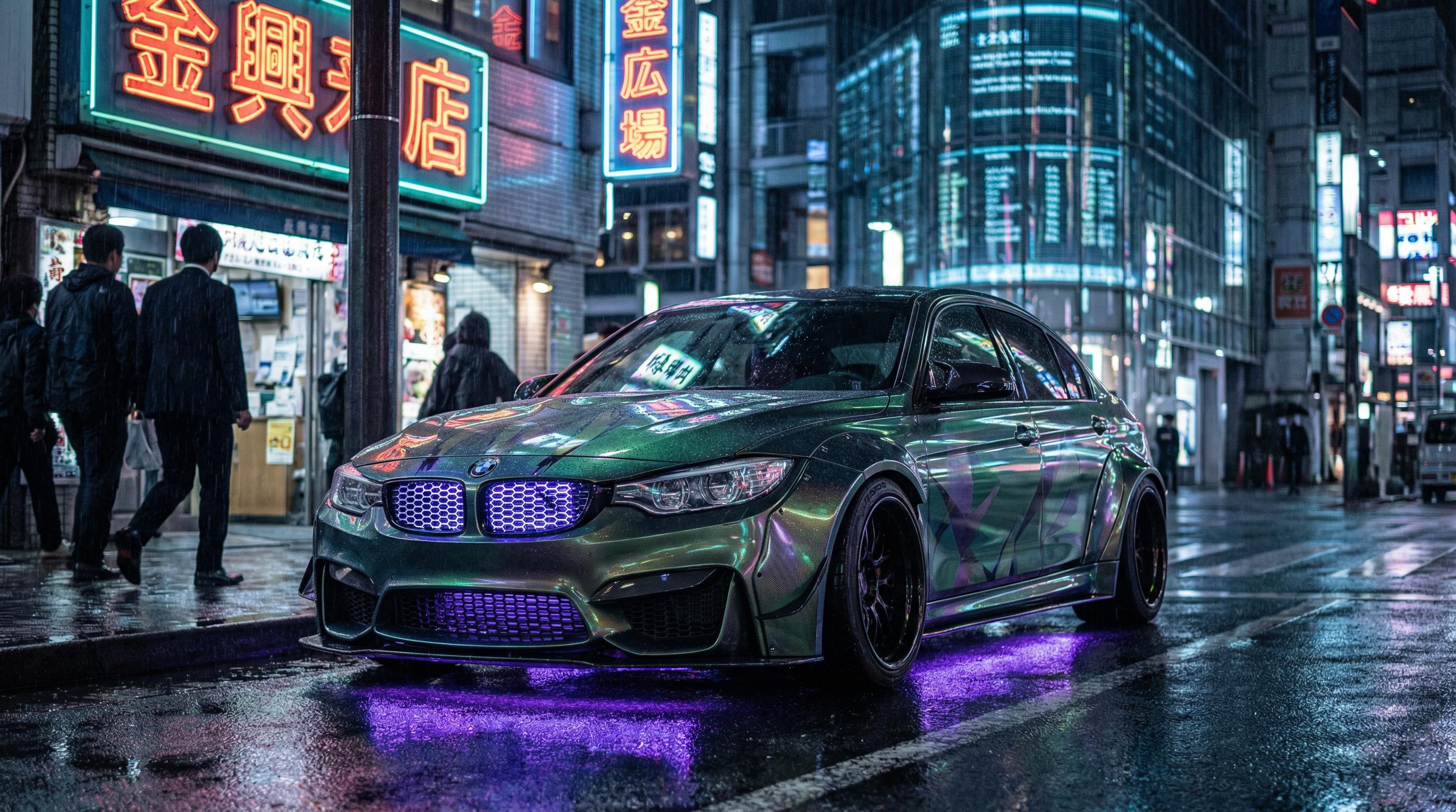 蘑菇视频绿色改装轿车夜景灯光视频